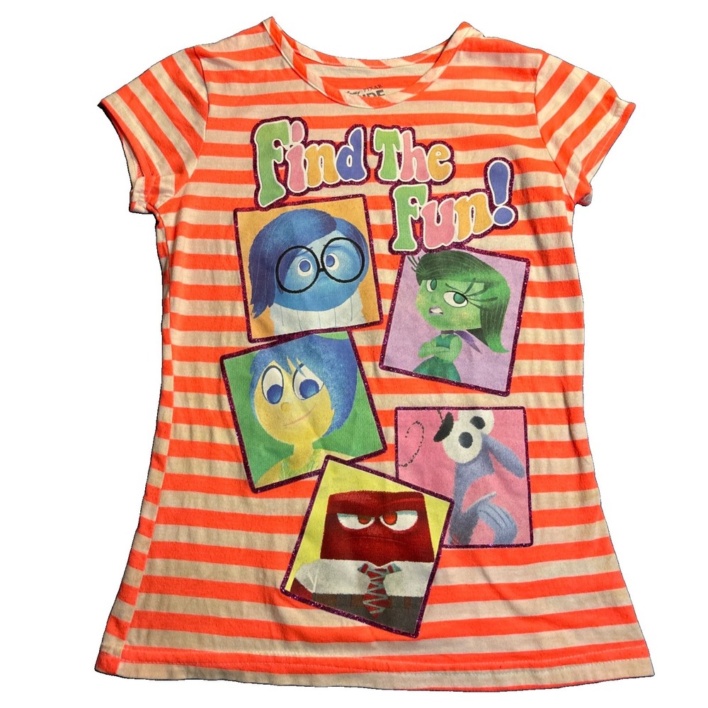 Disney Pixar Inside Out Girl's Striped T-Shirt "Find The Fun" Size Lg (10/12)
